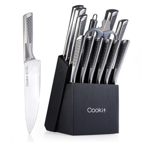 15-Piece Kitchen Knife Set with Block – German Stainless Steel Chef Knives, Set with Scissors & Knife Sharpener